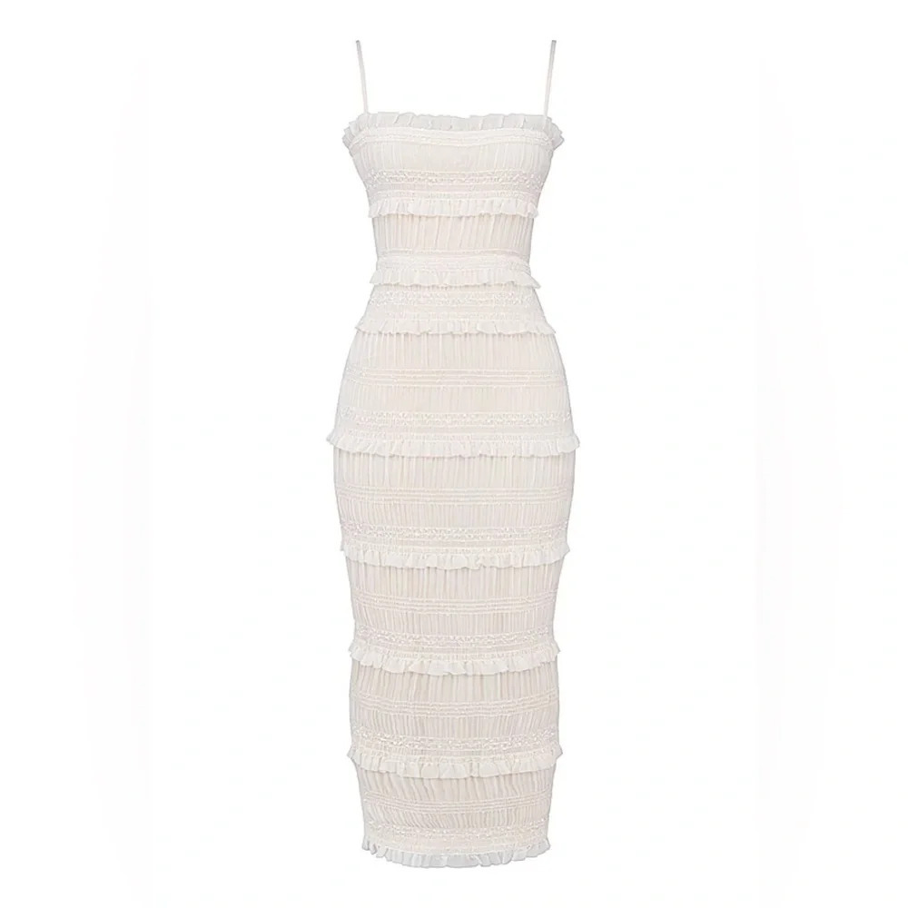 House of CB Solana Ivory Sequin Pleat Maxi Dress - Picture 2 of 16